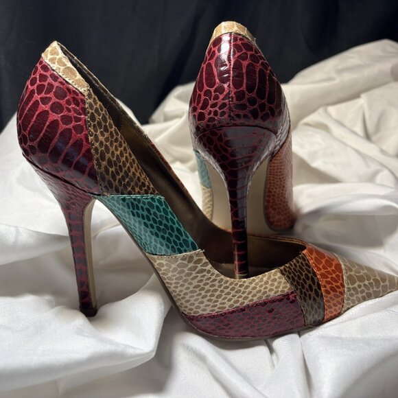 Delicious Multicolor Snakeskin Print Pointed Toe Stiletto Heels – Size 8.5 - Picture 4 of 8